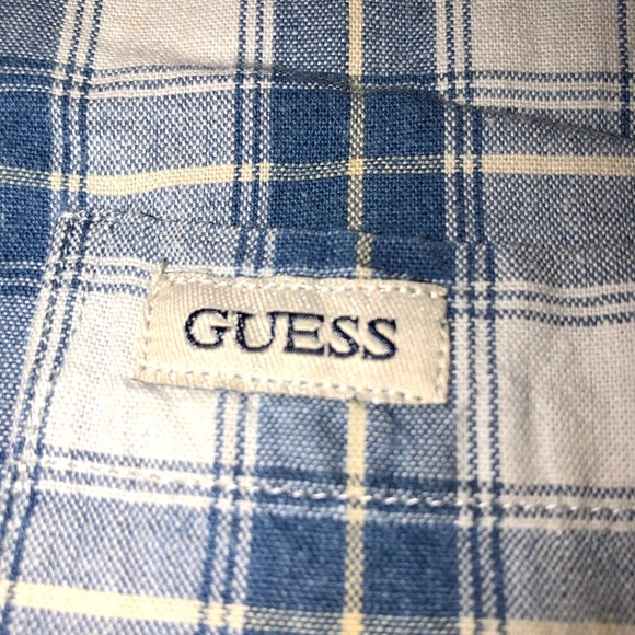VINTAGE Men's Guess Plaid Short Sleeve Casual Button Up Shirt Size Large Blue - Picture 3 of 6